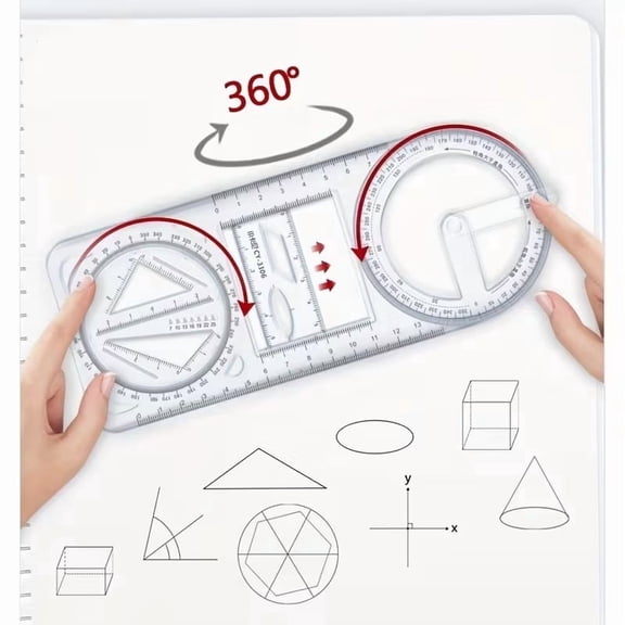 Rotatable Geometry Drawing Ruler Set with Triangle Scriber Templates for Students Architects