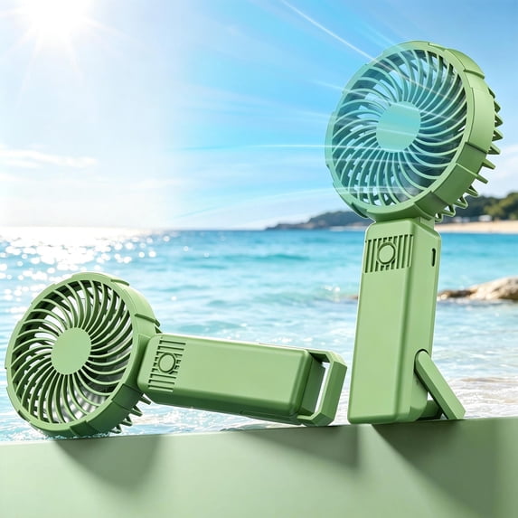 Rotatable Handheld Fan with Hanging Hook, 500mAh Portable Mini Fan with 5 Speeds, Foldable USB Rechargeable Desktop Cooler for Office Travel, Green
