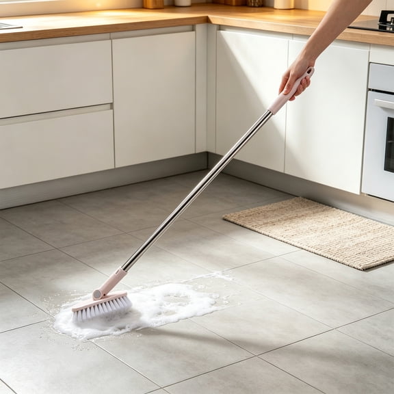Rotatable Head Long Handle Scrub Brush Stainless Steel Pole Bathtub Tile Wall Shower Corner Grout Deep Cleaning Tool