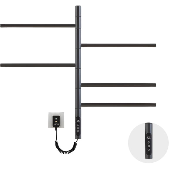 Rotatable Heated Towel Warmer,Plug-in/Hard-Wired Wall Mounted Electric Towel Warmer with Timer and Multi-Stage Temperature Regulation 2-3 Minutes to 131°F (Black)