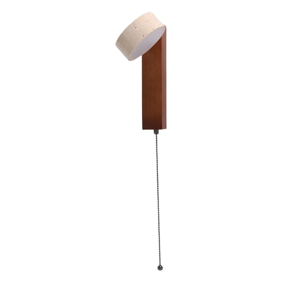 Rotatable LED Wall Sconce Oak Wood Travertine Stone Decorative Lighting Fixture Lamp Walnut Finish 9.06 x 3.94 in