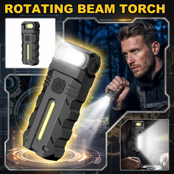 Rotatable LED Work Light Rechargeable Flashlight, Portable COB Inspection Lamp with Swivel Head, Magnetic Base, for Car, Camping, Emergency Use