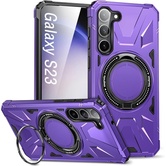 Rotatable Magnetic Ring Case for Galaxy S23,Compatible with MagSafe with 360° Ring Stand Shockproof Phone Cover Case for Samsung Galaxy S23 6.1" Purple