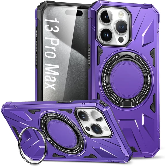 Rotatable Magnetic Ring Case for iPhone 13 Pro Max,Compatible with MagSafe with 360° Ring Stand Shockproof Phone Cover Case for iPhone 13 Pro Max Purple