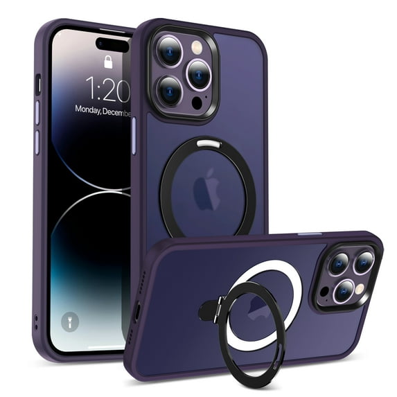 Rotatable Magnetic Ring Stand for iPhone 13 Case, Compatible with MagSafe, Military Drop Protection, Shockproof Matte Translucent Case for iPhone 13 Phone Cover, Darkpurple