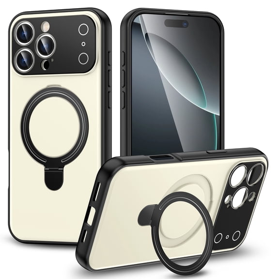 Rotatable Magnetic Ring Stand for iPhone Air, Military Grade Drop Protection, Magnetic Case Compatible with Mag-Safe, Shockproof Rugged Phone Cover for iPhone Air, White