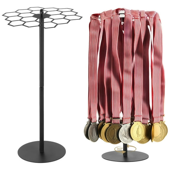 Rotatable Medal Display Hanger, Hang 45 Medals, 360 Rotating Honeycomb Metal Medal Rack for Sports Marathon Races