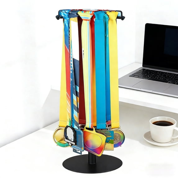 Rotatable Medal Hangers Display - Tabletop Metal Medal Holder Rack with Adjustable Height, Holds Medals, Perfect for Athletes, Runners, Gymnastics, Adults, and Fitness Enthusiasts