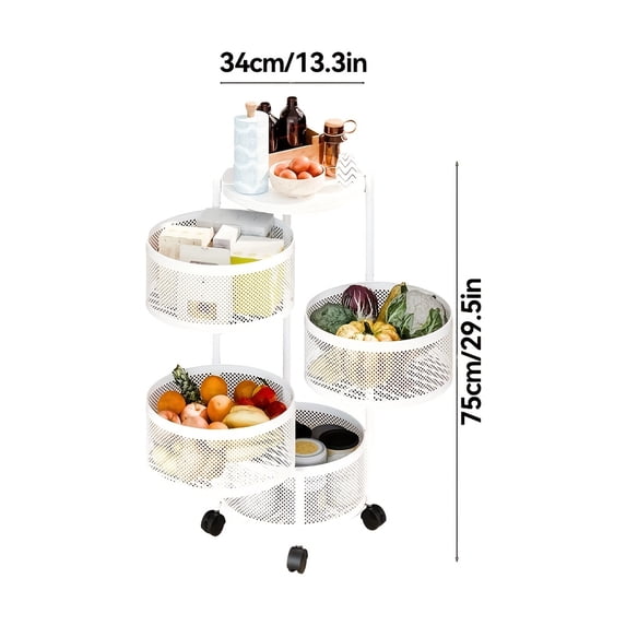 Rotatable Multi-Layer Circular Storage Rack, Mobile Cart, Floor-Standing Rotating Vegetable Basket, Practical Storage Rack, File Rack for Kitchen, Office, Bathroom, Living Room, Bedroom