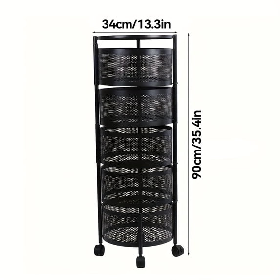 Rotatable Multi-Layer Circular Storage Rack, Mobile Cart, Floor-Standing Rotating Vegetable Basket, Practical Storage Rack, File Rack for Kitchen, Office, Bathroom, Living Room, Bedroom