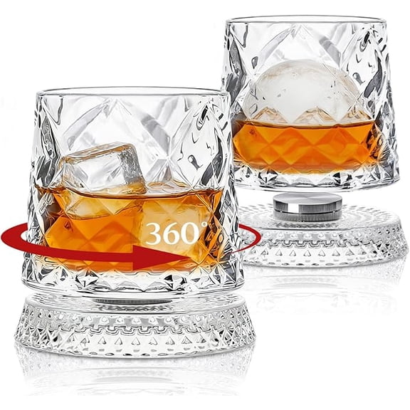Rotatable Old Fashioned Glass Cup, 10oz Crystal Whiskey Glass, Coaster, Thickening, Used as Rum Glass, Cocktail Cup, Coffee, Milk to Relax and Reduce Stress, Ideal Gift