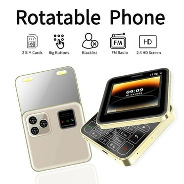 Rotatable Phone i19 Pro Mini Fold Mobile Phone Dual SIM Vibration Magic Voice Blacklist Speed Dial 2.4 inch Screen Square Phone