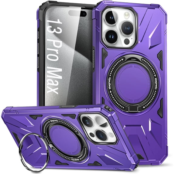 Rotatable Ring Case for iPhone 13 Pro Max,Compatible with MagSafe with 360° Ring Stand Shockproof Phone Cover Case for iPhone 13 Pro Max Purple