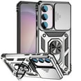 thumbnail image 1 of Rotatable Ring Holder Case for Samsung Galaxy S24 FE with 1 Pack Screen Protector, Military Grade Drop Protection Slide Camera Cover Anti-Scratch Stand Case Support Magnetic Car Mount, Silver, 1 of 8