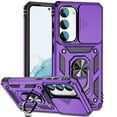 thumbnail image 1 of Rotatable Ring Holder Case for Samsung Galaxy S24 FE with 1 Pack Screen Protector, Military Grade Drop Protection Slide Camera Cover Anti-Scratch Stand Case Support Magnetic Car Mount, Purple, 1 of 8