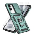 thumbnail image 1 of Rotatable Ring Holder Case for Samsung Galaxy S25 Edge with 1 Pack Screen Protector, Military Grade Drop Protection Slide Camera Cover Anti-Scratch Stand Case Support Magnetic Car Mount, Green, 1 of 8