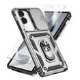 thumbnail image 1 of Rotatable Ring Holder Case for Samsung Galaxy S25 Edge with 1 Pack Screen Protector, Military Grade Drop Protection Slide Camera Cover Anti-Scratch Stand Case Support Magnetic Car Mount, Silver, 1 of 8