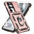 thumbnail image 1 of Rotatable Ring Holder Case for Samsung Galaxy S25 Ultra with 1 Pack Screen Protector, Military Grade Drop Protection Slide Camera Cover Anti-Scratch Stand Case Support Magnetic Car Mount, Rosegold, 1 of 8