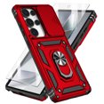 thumbnail image 1 of Rotatable Ring Holder Case for Samsung Galaxy S25 Ultra with 1 Pack Screen Protector, Military Grade Drop Protection Slide Camera Cover Anti-Scratch Stand Case Support Magnetic Car Mount, Red, 1 of 8