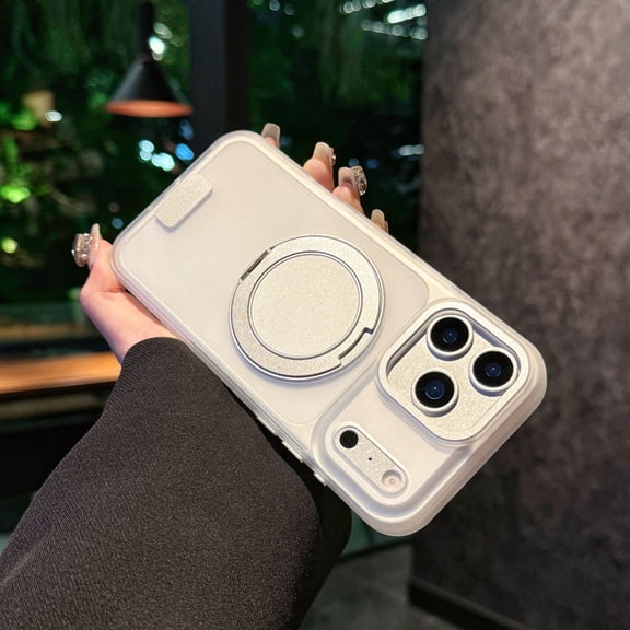 Rotatable Ring Stand Case for iPhone 15 Pro Max, Built-in Invisible Kickstand, Compatible with Mag-Safe, Frosted Matte Military Grade Drop Protection Slim Phone Cover for iPhone 15 Pro Max, White