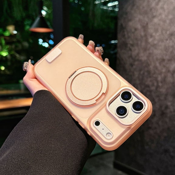 Rotatable Ring Stand Case for iPhone 16, Built-in Invisible Kickstand, Compatible with Mag-Safe, Frosted Matte Military Grade Drop Protection Slim Phone Cover for iPhone 16, Pink