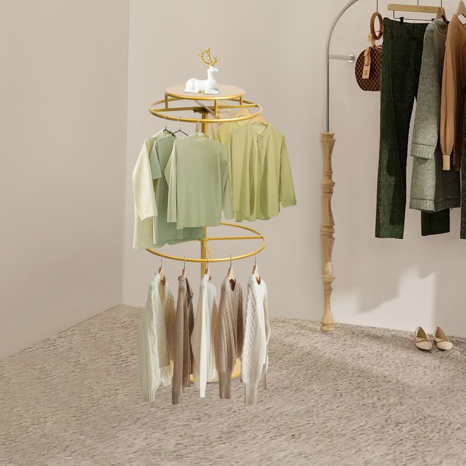 Rotatable Round Clothes Rack, 2-tier Clothing Rack, Floor-Standing ...