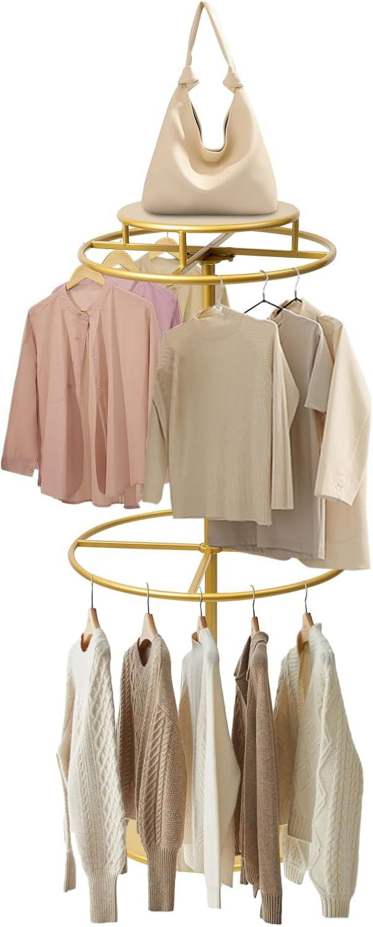 Round Clothes Rack Foldable Rotatable Round Clothing Rack, 2-Tier Floor-Standing Retail Clothes ...