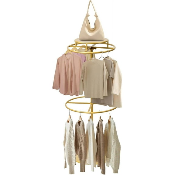 Rotatable Round Clothing Rack, 2-Tier Floor-Standing Retail Clothes Rack, Circular Garment Racks Display Stand for Boutique Clothing Store Home, 50 lbs Load Capacity