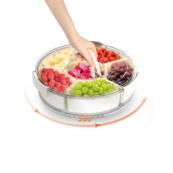 Rotatable Round Divided Serving Tray 6-Compartment Food Storage Container