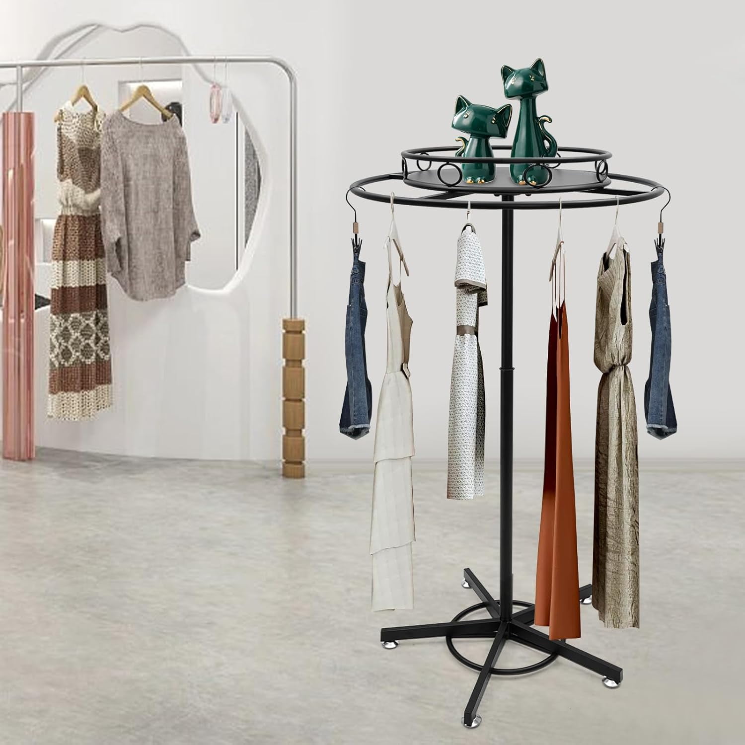 Rotatable Round Garment Rack, Floor Standing Iron clothes Hanging Rack ...