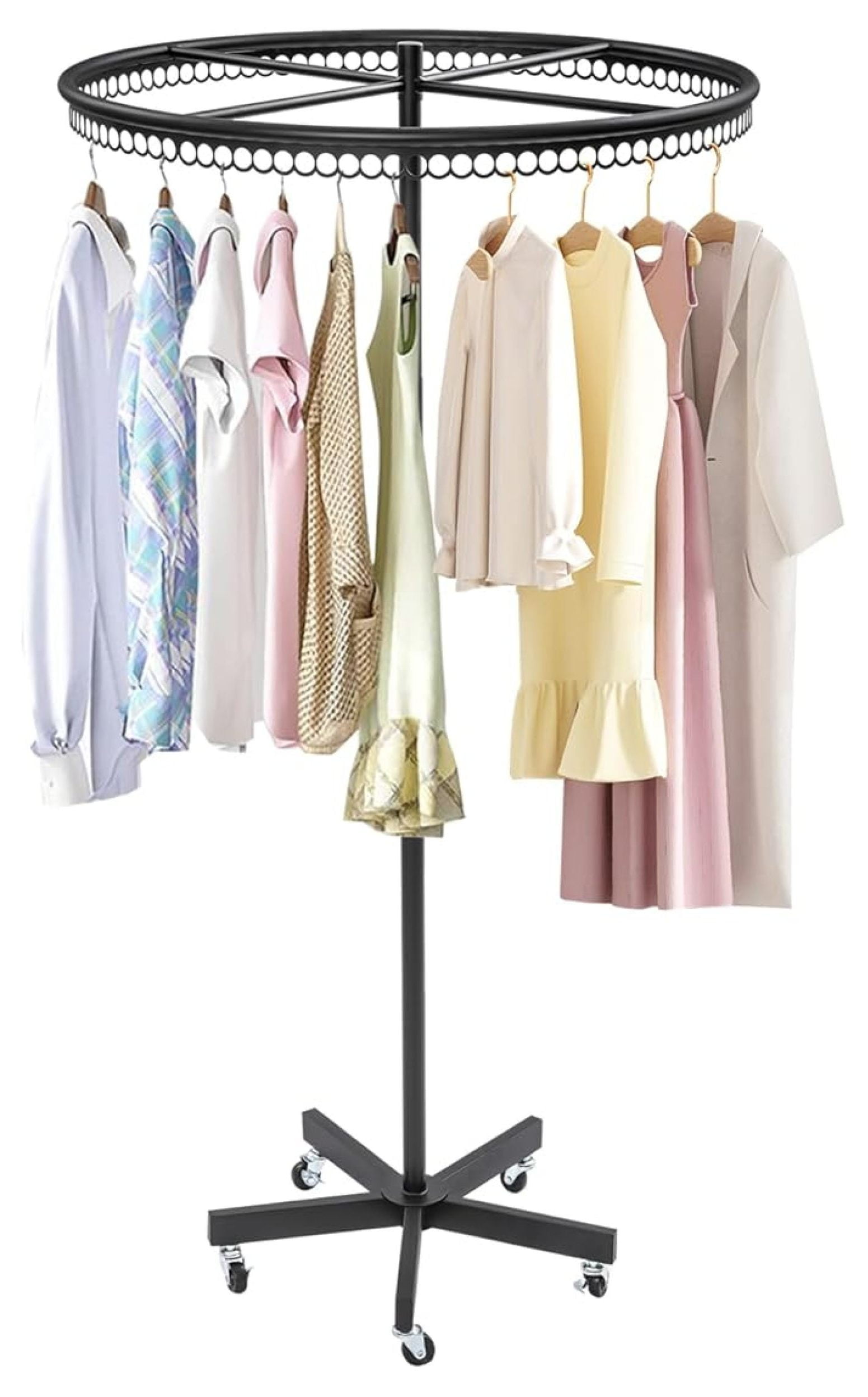 Rotatable Round Garment Rack with Wheels, Height Adjustable Floor ...