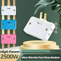 Rotatable Socket Converter 3-Way Flat Wall Plug | 180° Adjustable Slim Plug Adapter for Indoor Home Office | Wireless Outlet Extender | 250V 10A 2500W | White Blue Black | 6.5x1.3x4.3cm