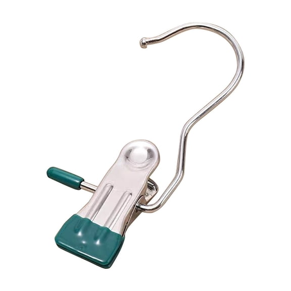Rotatable Stainless Steel Hook Clamp, Hanging Hook for Clothes and Hat for Wall Mount or Rod Attachment Use for Home Green