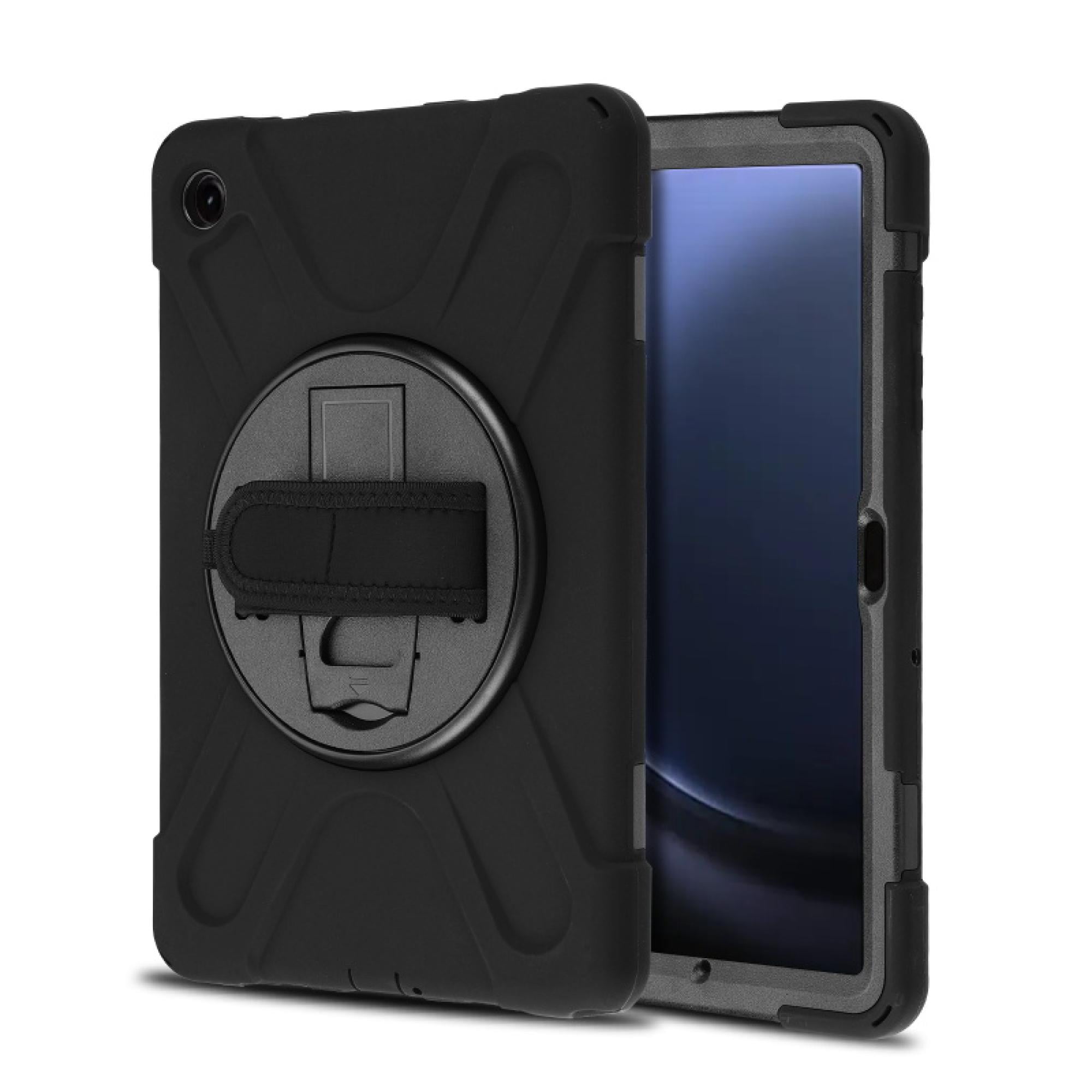 Rotatable Stand Heavy Duty Rugged Protector Case with Wristband for Samsung Galaxy Tab A9+ 5G – Black