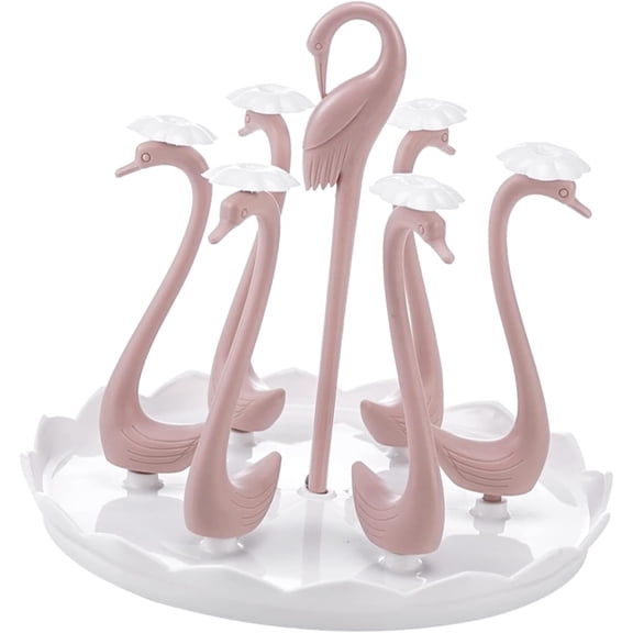 Rotatable Swan Cup Holder, Coffee Tree Mug Holder Drying Drain Holder Cup Drying Rack For Kitchen Counter Drinking Glass Organizer Glass Holder For Kitchen Coffee Mug Holder For Counter(6-Pink)