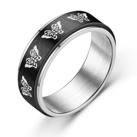 Couple Rings Rotatable Titanium Steel Butterfly Ring Retro European Electroplated Metal Patterned Design Ring for Men