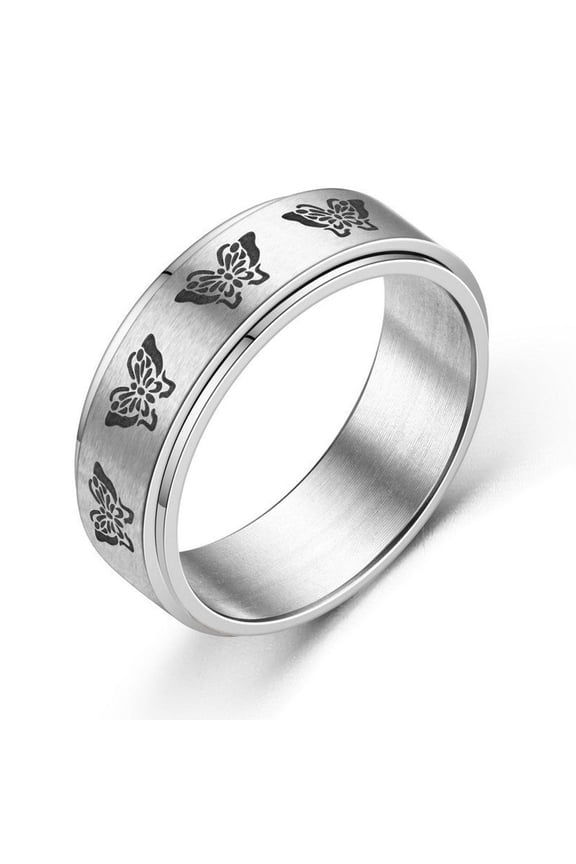 Couple Rings Rotatable Titanium Steel Butterfly Ring Retro European Electroplated Metal Patterned Design Ring for Men