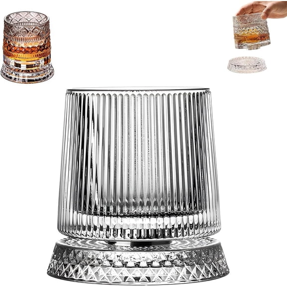 Rotatable Tumbler Crystal Glass Cups,360 Degree Rotating Whiskey Glass Set with Spinning Base,280ML Creative Old Fashioned Glasses for Rum,Cocktail,Brandy,Coffee,Milk ,for gift Holidays, Valentine's