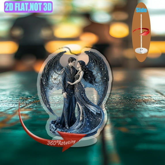 Rotatable acrylic figurine featuring a celestial couple with star-dusted wings and exquisite details set against a white background