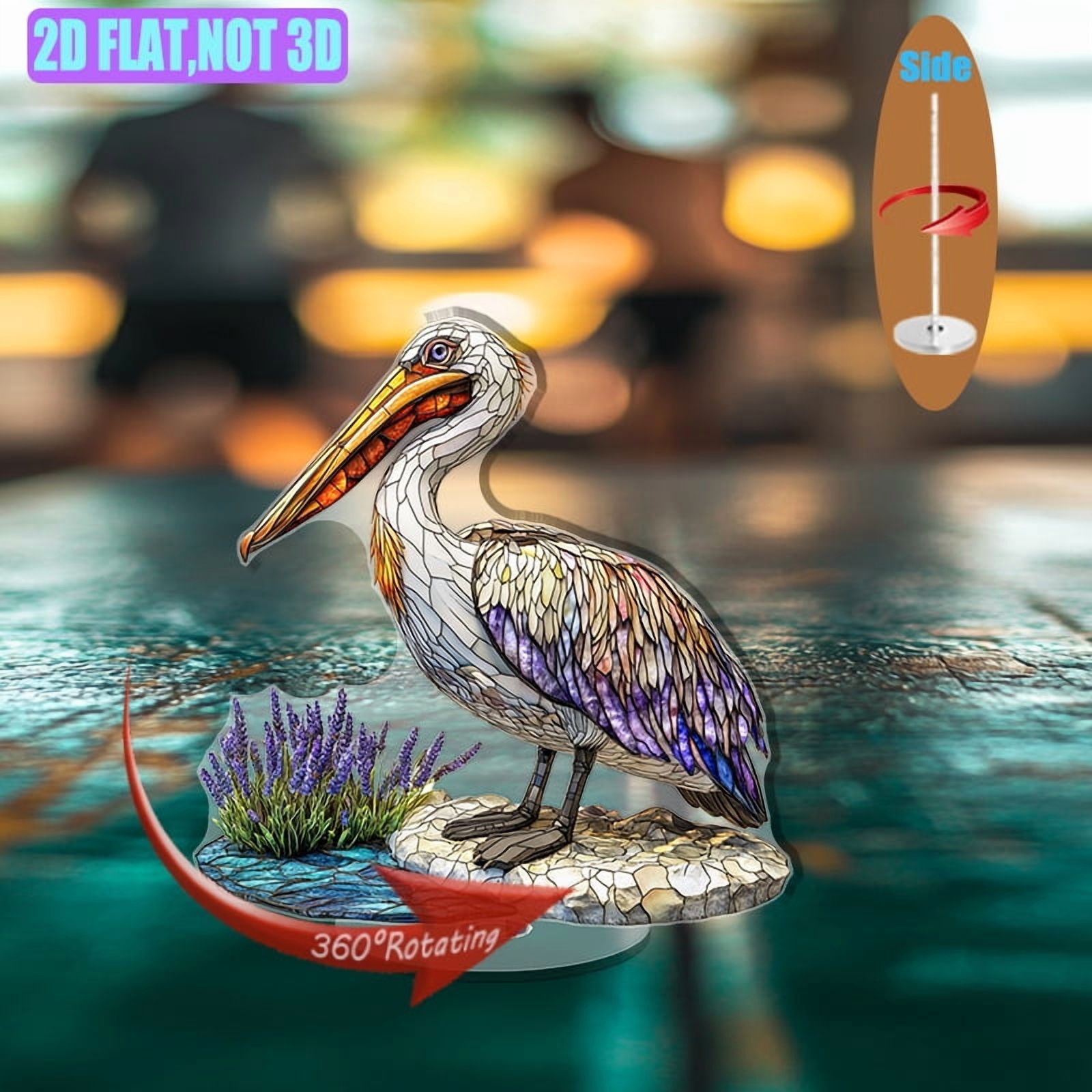 Rotatable acrylic sculpture featuring a pelican gliding over water with ...