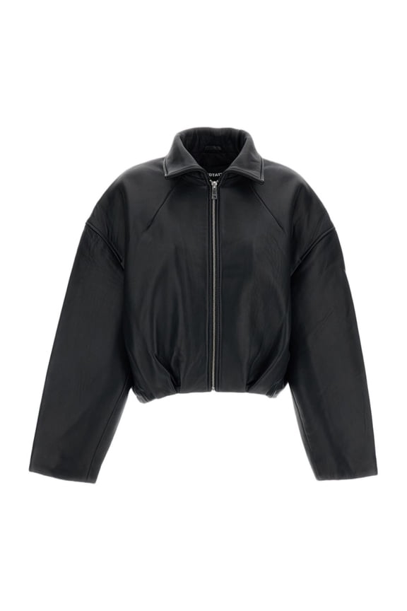 Black Boxy Cropped Zip Leather Jacket (Women's)