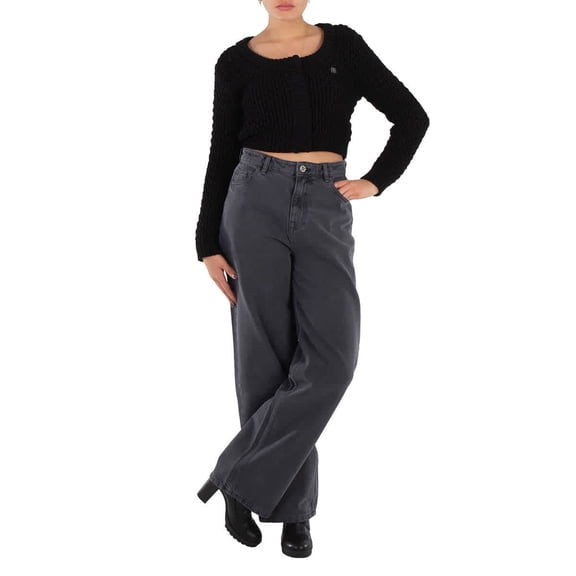 Rotate Black Chunky-Knit Cropped Cardigan, Brand Size 40 (US Size 6)