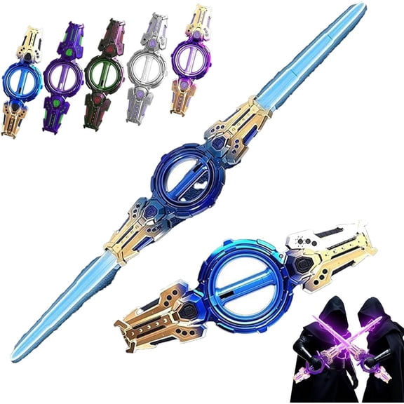 Rotate Dual-Blade Sword Model with Retractable, Light Up Sword, Bearing Rotation Mechanism- 7 Cool Light
