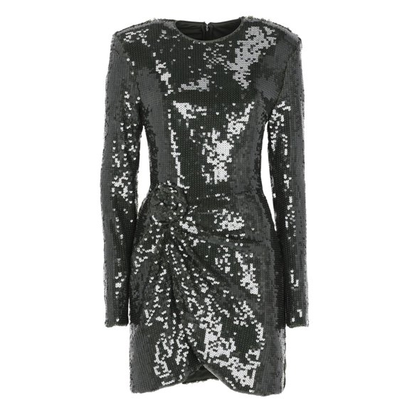 Rotate Black Olive Sequined Round-Neck Mini Dress (Women's)