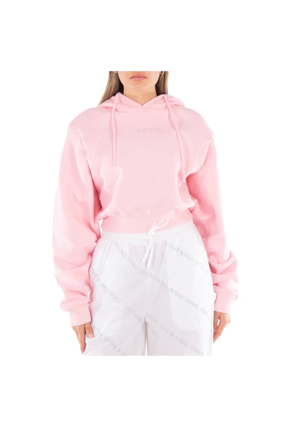 Ladies Almond Blossom Rhinestone-Studded Logo Cropped Hoodie, Size X-Small