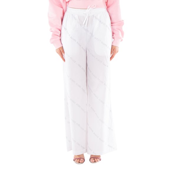 Rotate Ladies Bright White Comb Rotate Crystal Poplin Pants, Size Large