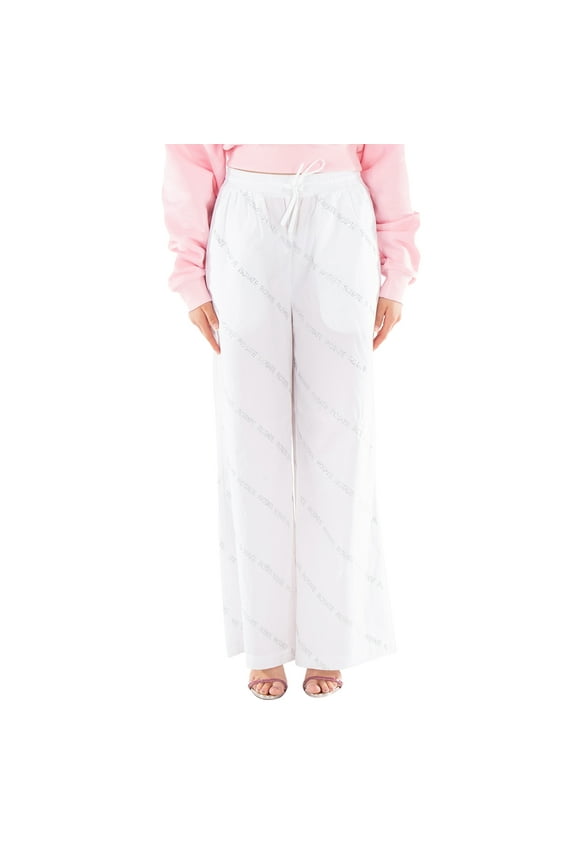 Ladies Bright White Comb Rotate Crystal Poplin Pants, Size Medium