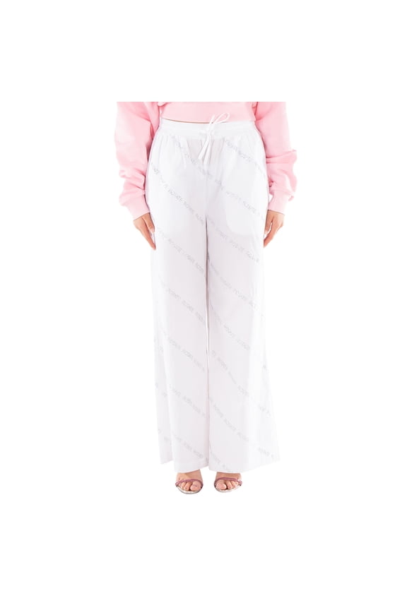 Ladies Bright White Comb Rotate Crystal Poplin Pants, Size Small