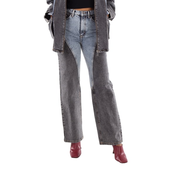 Rotate Ladies Medium Blue Denim Straight Patchwork Jeans, Waist Size 25"
