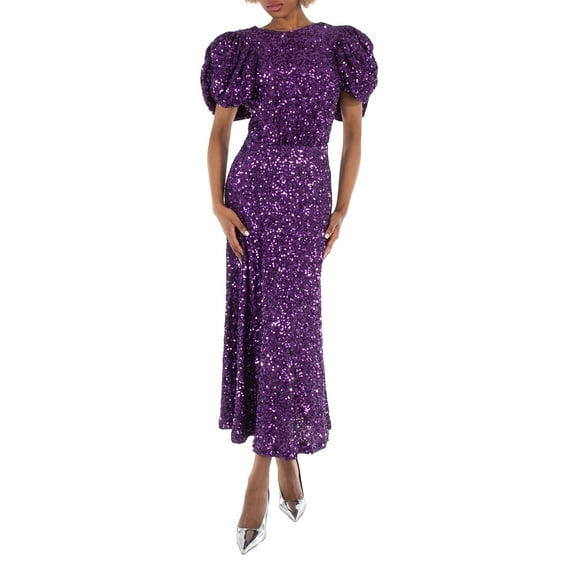 Rotate Ladies Purple Magic Sequins Puff Sleeve Dress, Brand Size 34 (US Size 0)
